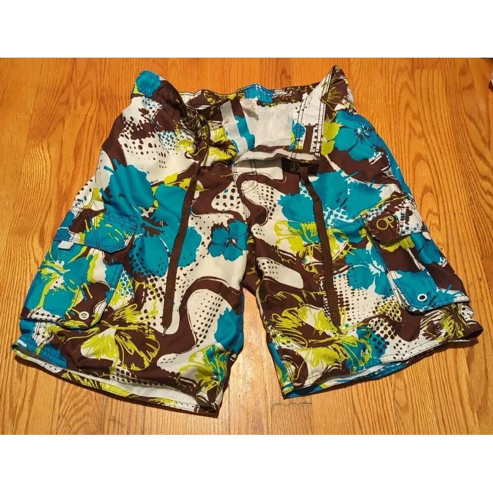 OP Sports Swim Trunks Hawaiian Mens Size Medium M Vacation Pool‎ Shorts Liner